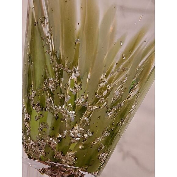 Julia Knight CONFETTI Italy Handblown Greens& Glitter Wine Glass 8½" Signed EUC - Picture 10 of 10